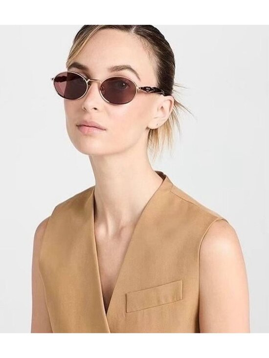 Prada PR65ZS ZVN20I Sunglasses Pale Gold Oval Frame, Light Purple Brown Lenses main image 9